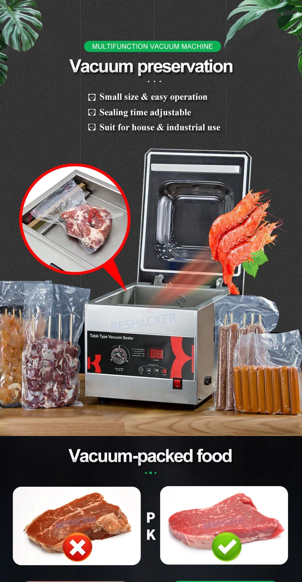 Bespacker DZ-260C 2020 new table top single chamber vacuum packing machine for apparel food