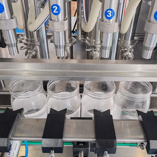 Imbottigliatrice lineare automatica ad alta viscosità per riempimento a pistone liquido per olio, sciroppo, miele, marmellata, salsa, pasta